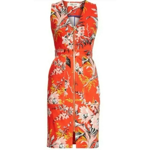 NWT Diane Von Furstenberg DVF Floral Zip Front Dress (D10) - Picture 1 of 9